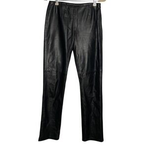 Vtg Y2K Moda International  Black Leather Straight  Leg Pants Size‎ 2
